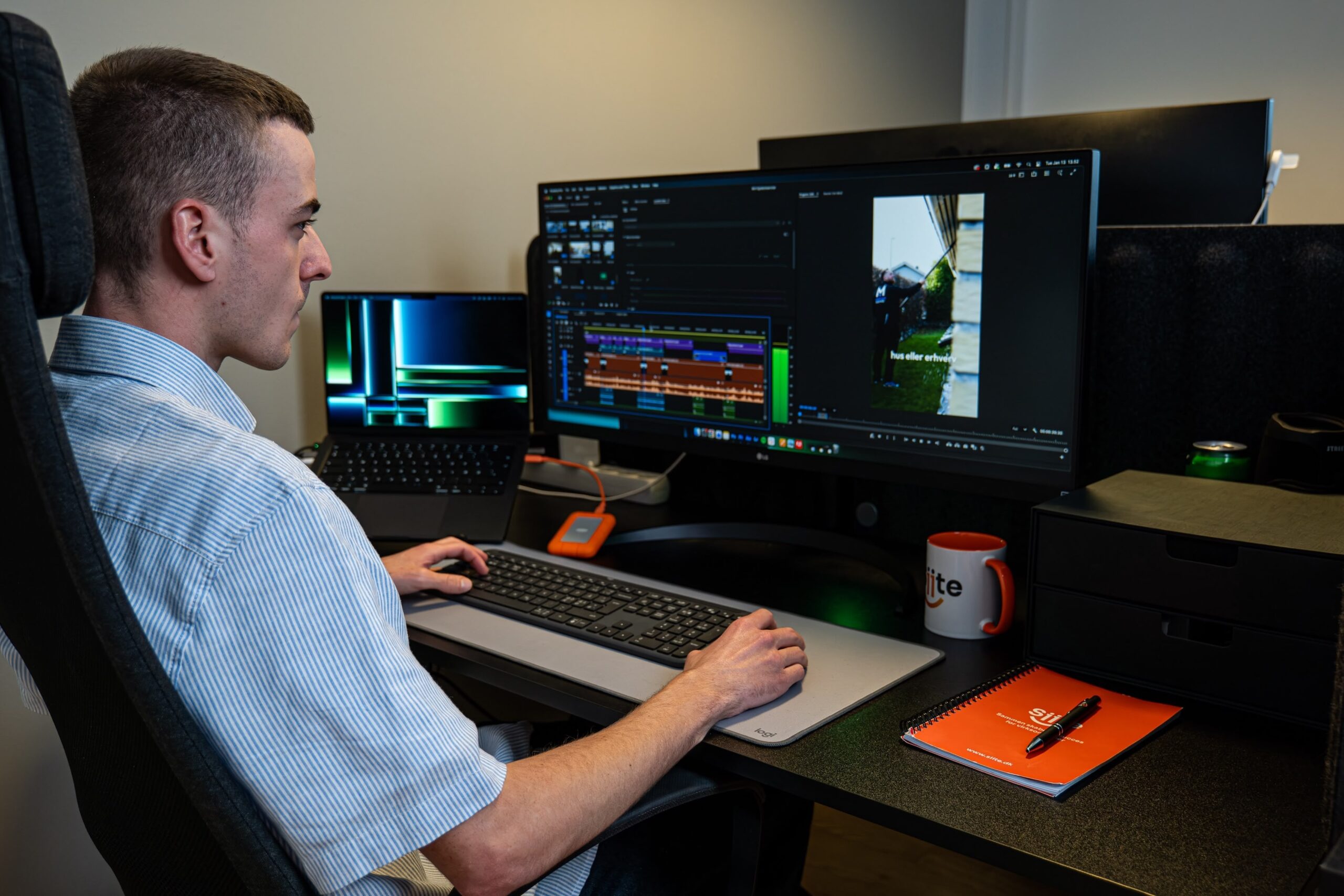 Editor working on video production